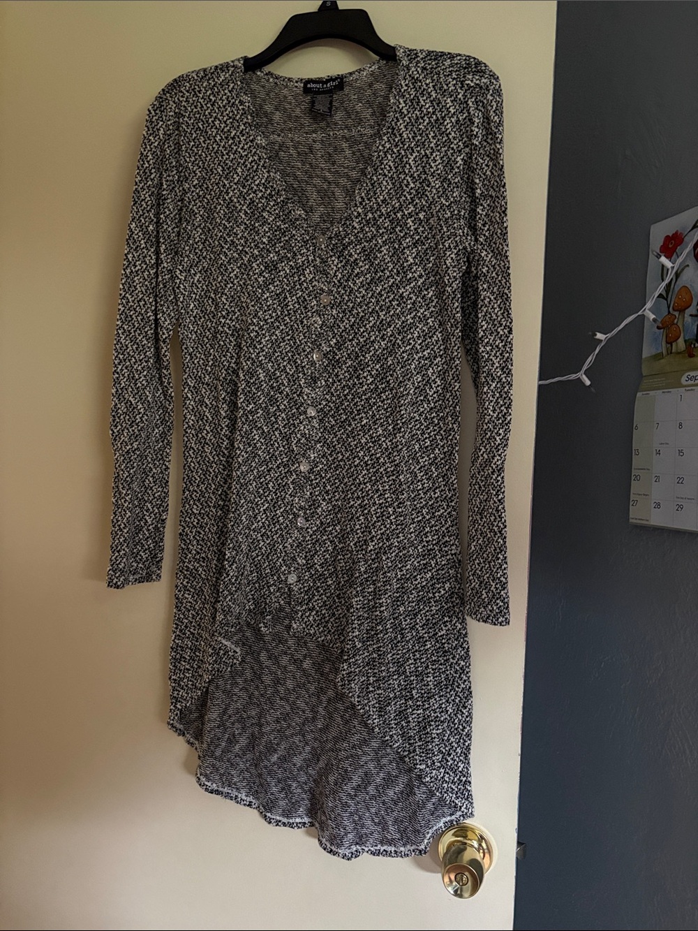 Black and White Long Sleeve High-Low Button